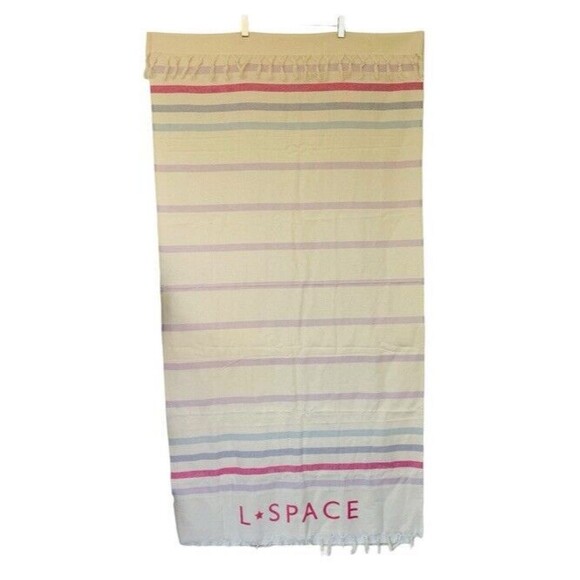 L SPACE Beach Blanket Towel Fringe Woven Cotton Striped Lightweight Coastal NEW - Picture 2 of 4